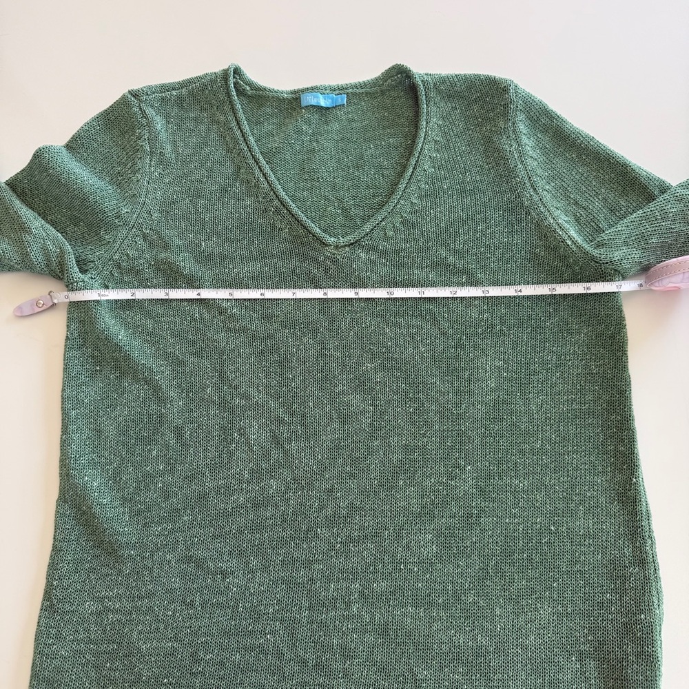 J. McLaughlin-Cotton Blend-Knit-V Roll Neck-Green-Sweater-Preppy-Costal-Size S - Picture 8 of 8